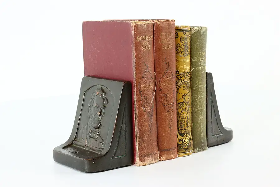 Main image of Pair of Abraham Lincoln Antique Patinated Coppery Bronze Bookends HS