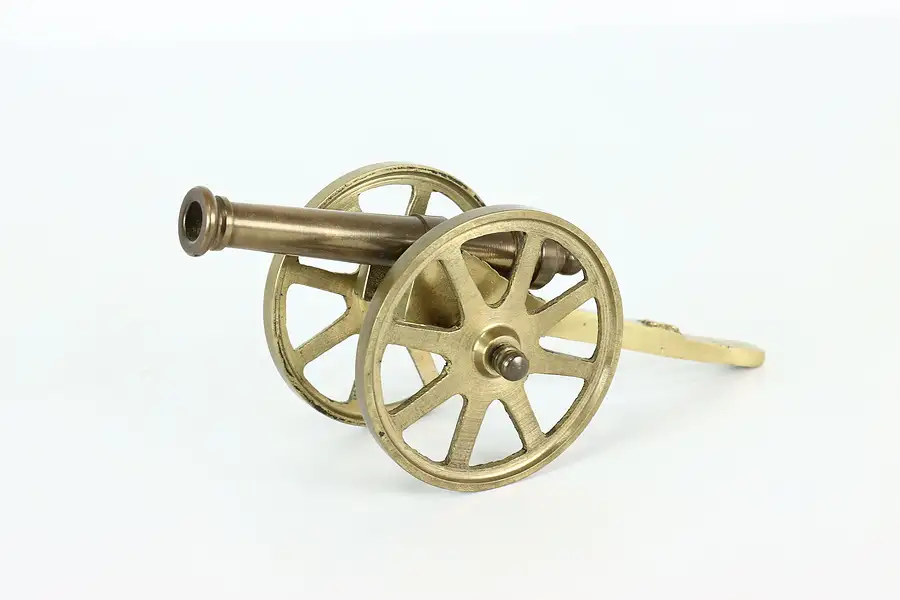 Main image of Industrial Vintage Miniature Bronze Cannon Sculpture, Brass Carriage