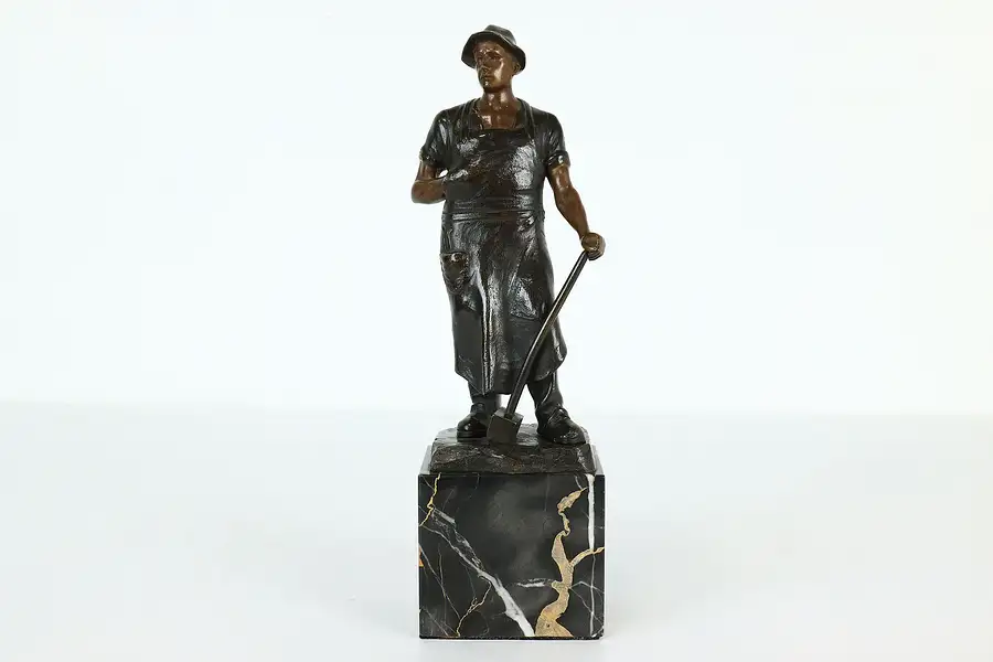 Main image of Blacksmith Antique Bronze Statue on Italian Marble Base, Signed