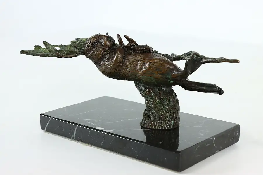 Main image of Bronze Vintage Statue of Swimming Otter on Marble Base, Jagger