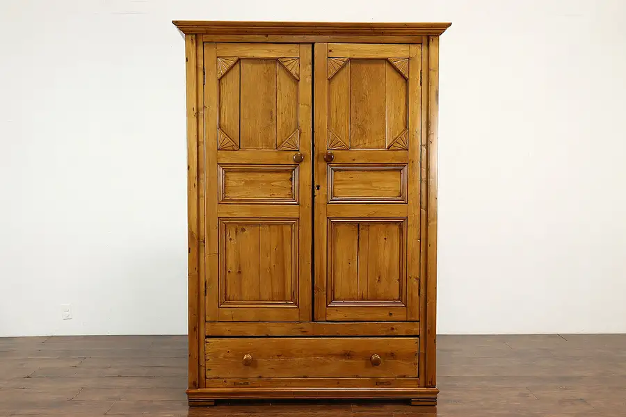 Main image of Farmhouse Country Pine Antique Armoire, Linen Cabinet, or Pantry Cupboard