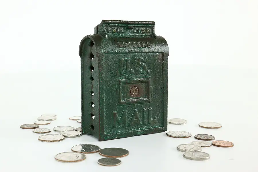 Main image of Cast Iron Antique US Mail Mailbox Coin Bank