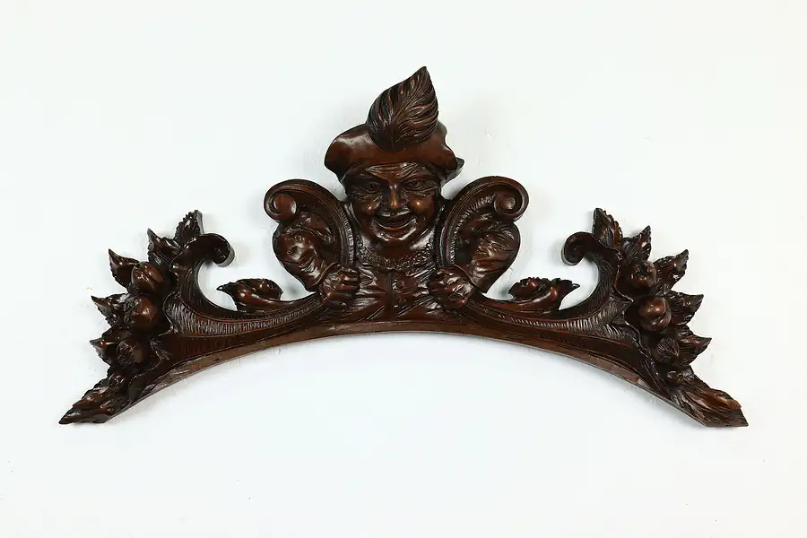 Main image of Renaissance Jester Sculpture Antique Architectural Salvage Walnut Crest