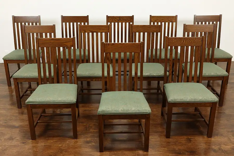 Main image of Set of 12 Vintage Craftsman Mission Oak Dining or Office Chairs Buckstaff