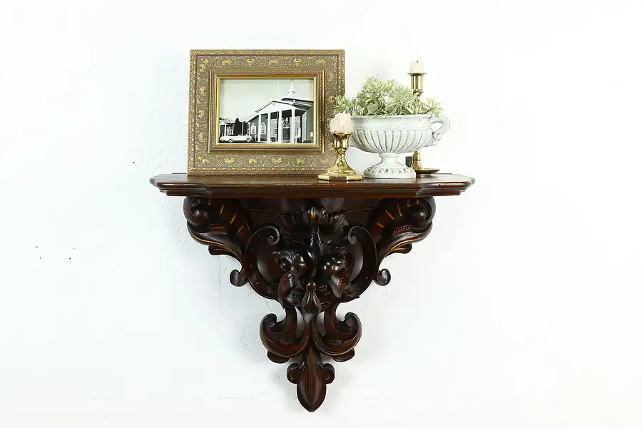 Main image of Victorian Renaissance Antique Carved Walnut Wall Shelf, Floral Motifs