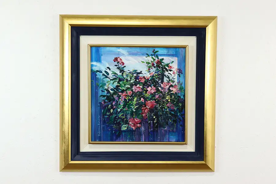 Main image of Still Life of Roses Vintage Original Acrylic Painting, Rebecca Hardin 30"