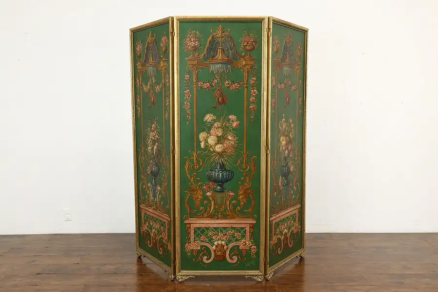 Main image of Triple Antique Dressing Screen Japanese & Classical Hand Painted Ingraham