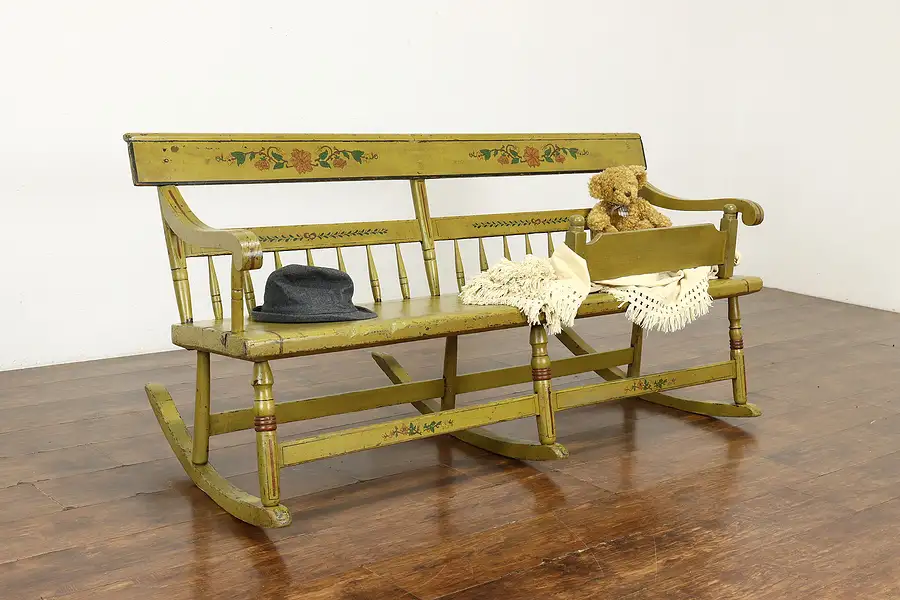 Main image of Farmhouse Antique 1840 Rocking Bench, Baby Guard, Hand Painted