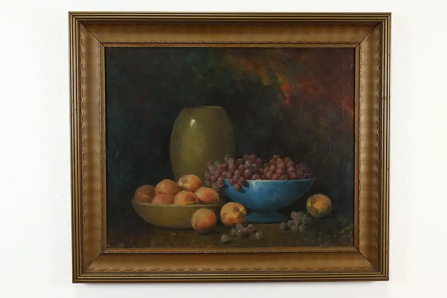 Main image of Still Life with Fruit Antique Original Oil Painting, Woodruff 37.5"