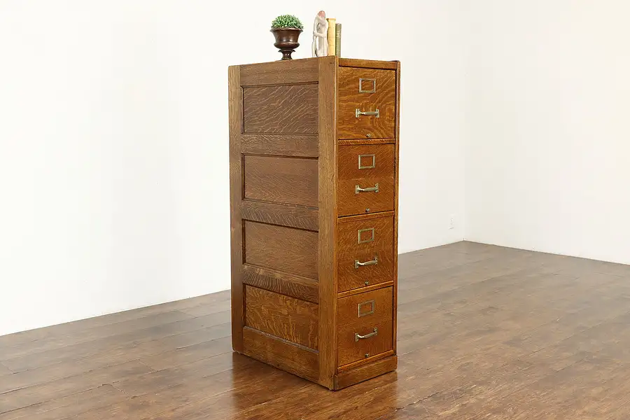 Main image of Arts & Crafts Mission Oak Antique 4 Drawer Craftsman Office File Cabinet