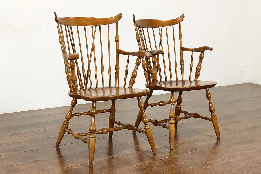 Main image of Pair of Farmhouse Vintage Birch Windsor Dining Chairs, Nichols & Stone