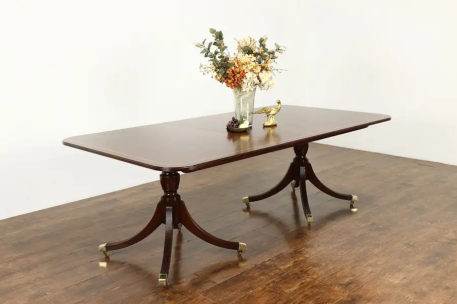 Main image of Traditional Vintage Banded Mahogany 7' Double Pedestal Dining Table Baker