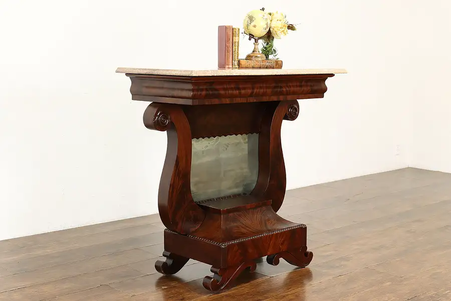 Main image of Empire Antique Mahogany Hall Console or Petticoat Table, Marble Top