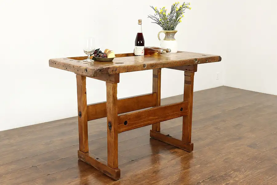 Main image of Industrial Salvage Antique Workbench, Kitchen Island, Cheese & Wine Table