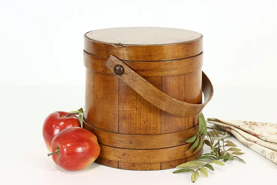 Main image of Farmhouse Antique Oak & Pine Firken or Sugar Bucket, Copper Nails