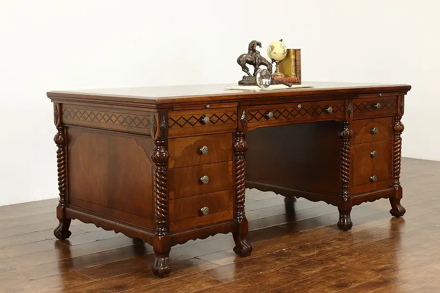 Main image of Traditional Tudor Style Antique Executive Office or Library Desk, Lincoln