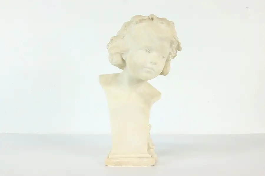 Main image of Carved Marble Child Bust with Grapes & Vines Antique Sculpture EB 1904