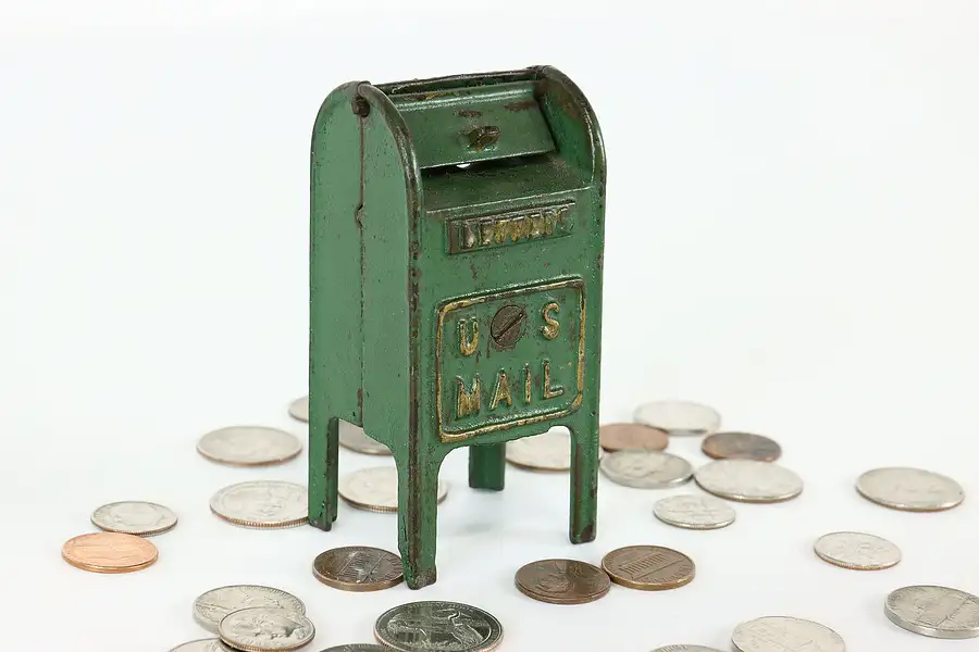 Main image of Cast Iron Antique US Mail Mailbox Coin Bank