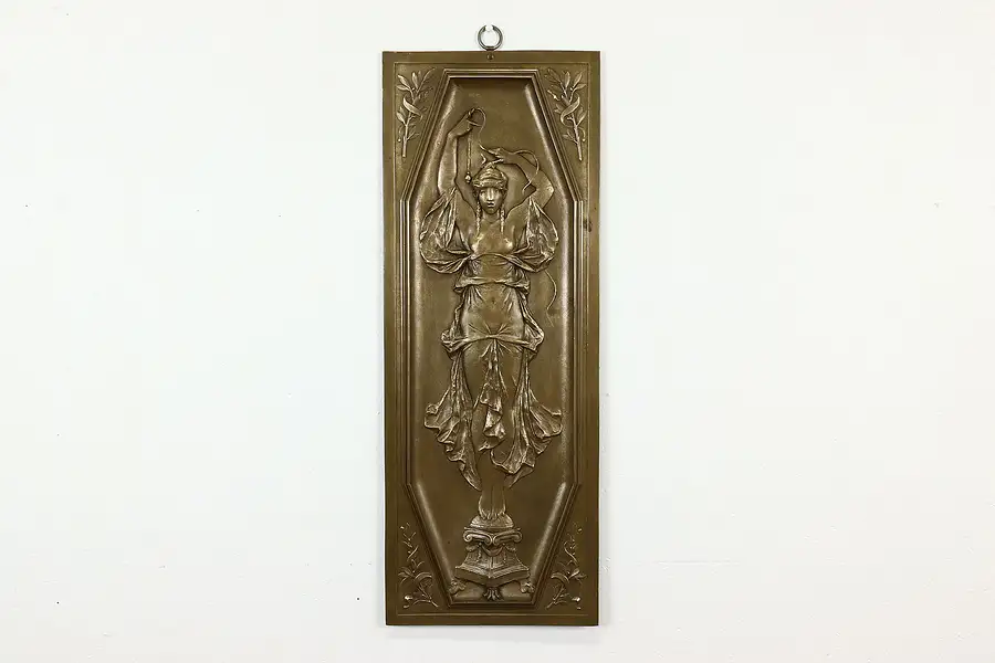 Main image of Classical Bronze Antique Wall Plaque Sculpture of Dancer & Floral Motifs