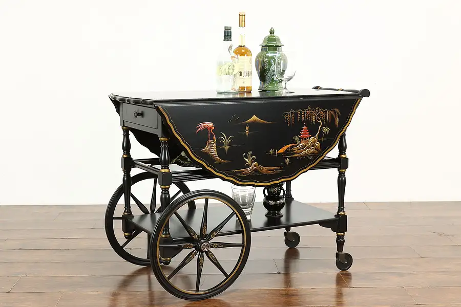 Main image of Chinese Lacquer Vintage Bar or Tea Cart, Dropleaves Imperial