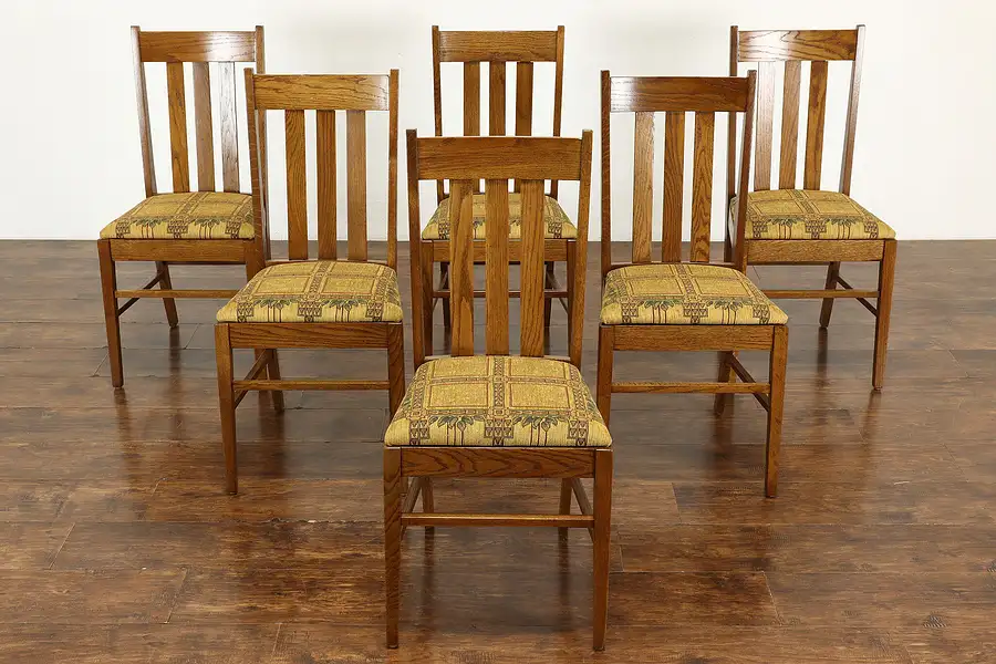 Main image of Set of 6 Arts & Crafts Mission Oak Antique Craftsman Dining Chairs