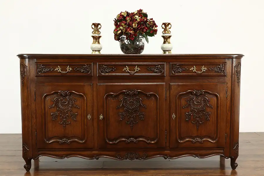 Main image of Country French Provincial Antique Oak Sideboard, Server or TV Console