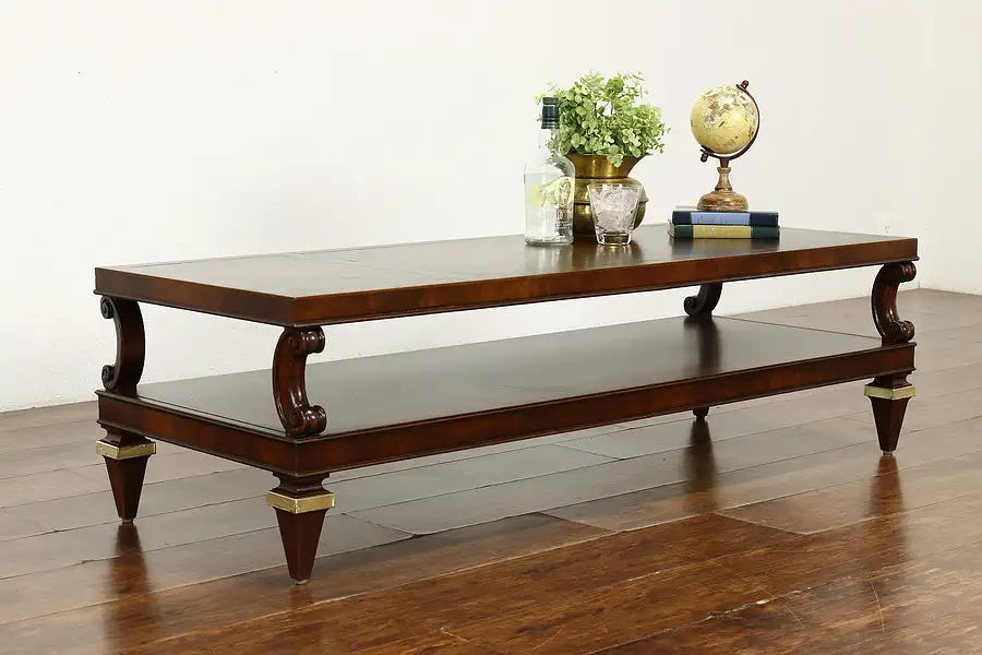 Main image of Regency Style Vintage Leather Top Two Tier Coffee Table, Heirloom Weiman