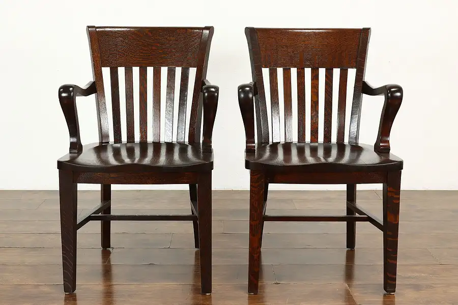 Main image of Pair of Arts & Crafts Antique Oak Craftsman Banker, Office or Desk Chairs