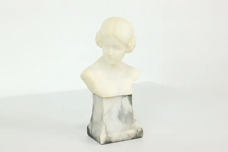 Main image of Bust of Young Woman Antique Carved Hungarian Marble Sculpture Jaray