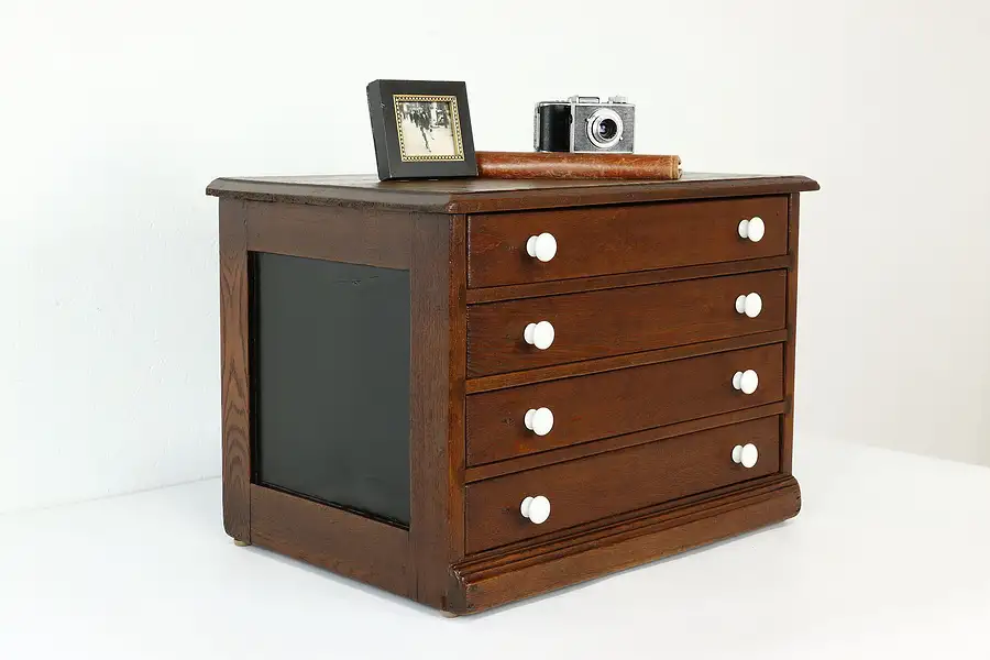 Main image of Farmhouse Antique Oak & Ash Spool Cabinet, Jewelry or Collector Chest