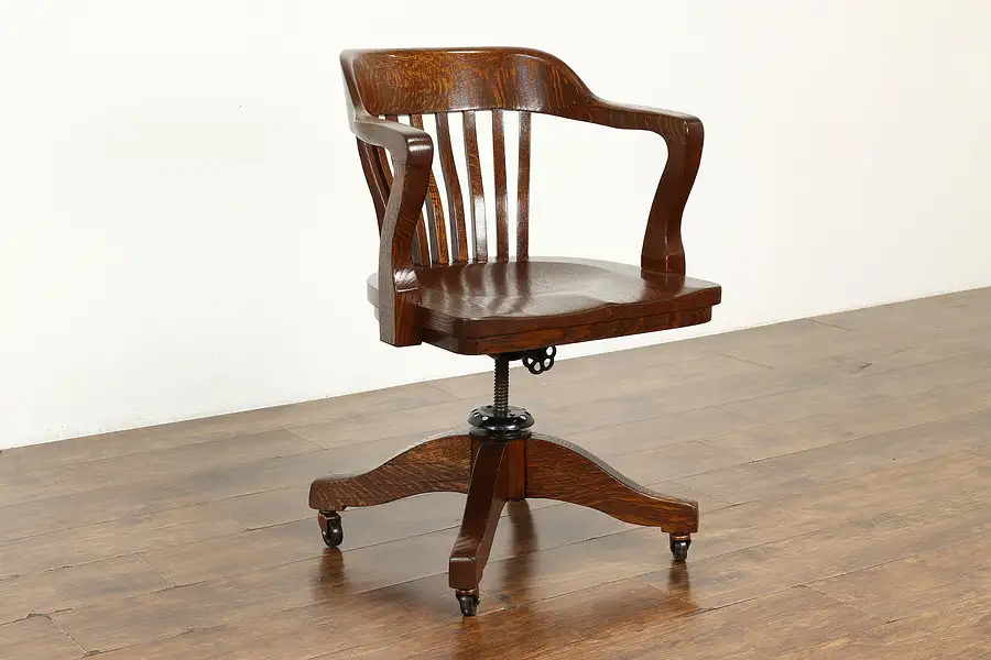 Main image of Oak Quarter Sawn Antique Swivel Adjustable Office or Library Desk Chair