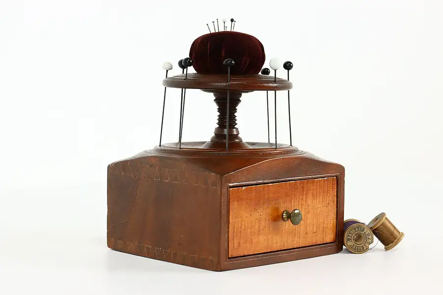 Main image of Victorian Antique Walnut & Maple Sewing Caddy, Jewelry Drawer, Hat Pins