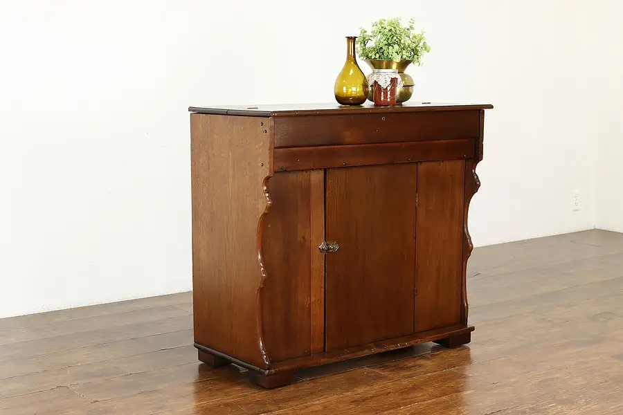 Main image of Farmhouse Antique Carved Walnut Dry Sink Cabinet, Cupboard or Washstand