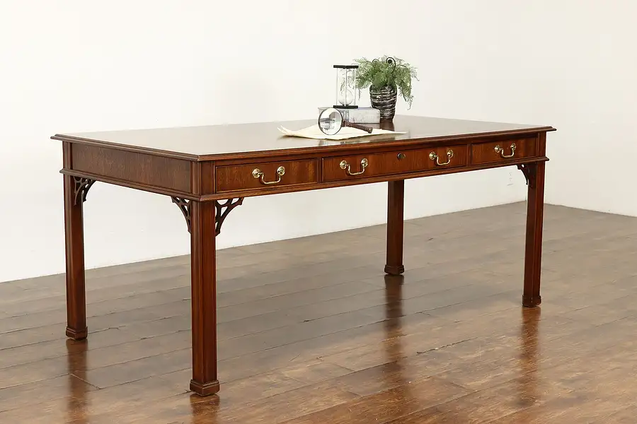 Main image of Traditional Vintage Banded Mahogany Office Desk or Library Table Councill