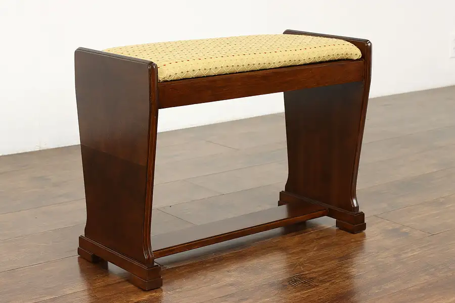 Main image of Art Deco 1930s Vintage Figured Walnut Vanity Bench or Stool