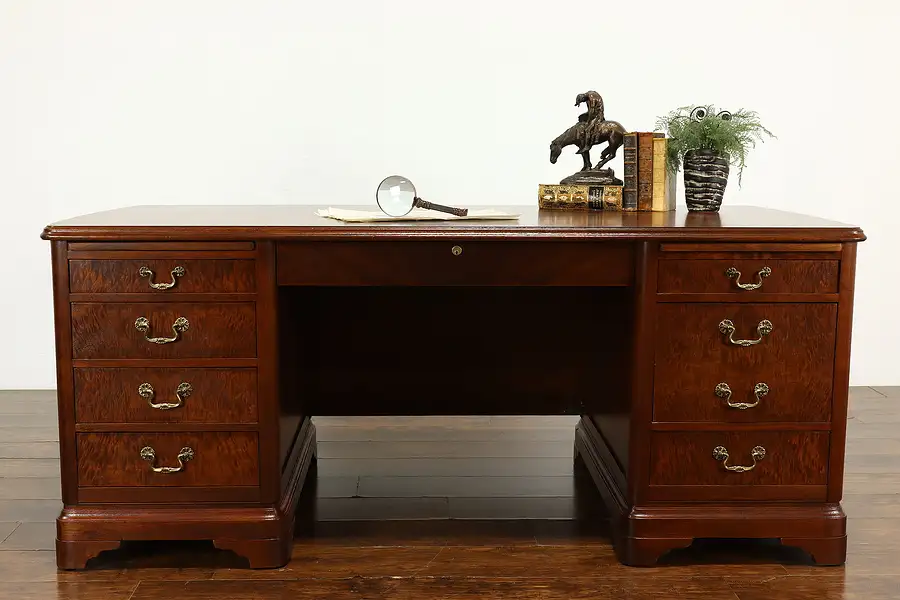 Main image of Traditional Antique Figured Walnut Burl Library or Office Executive Desk