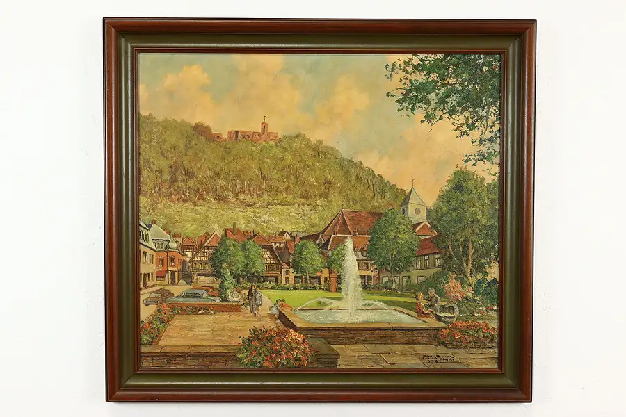 Main image of Landstuhl German Castle & Village Vintage Original Painting 1967 Bohm 37"