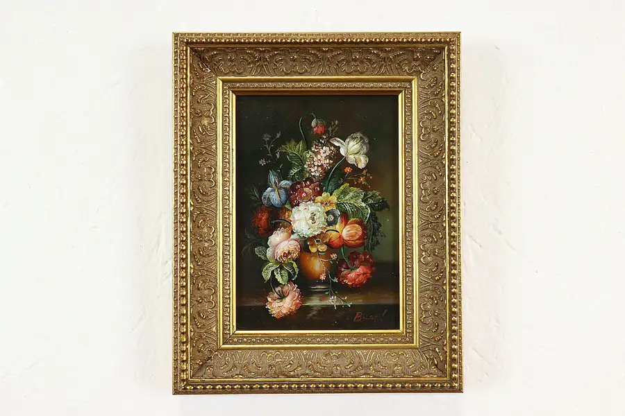 Main image of Still Life of Flowers in Vase Vintage Original Oil Painting, Signed 10"