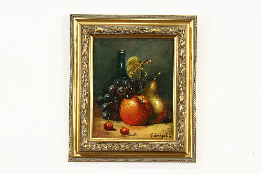 Main image of Still Life of Fruit & Wine Vintage Original Oil Painting, Hunngal 14"