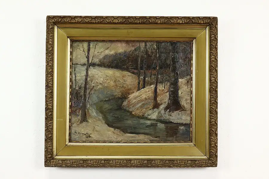 Main image of Winter Landscape Antique Original Oil Painting, Horwitz 33"