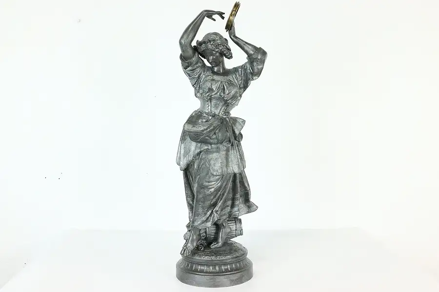 Main image of French Antique Sculpture Gypsy Dancer with Tambourine