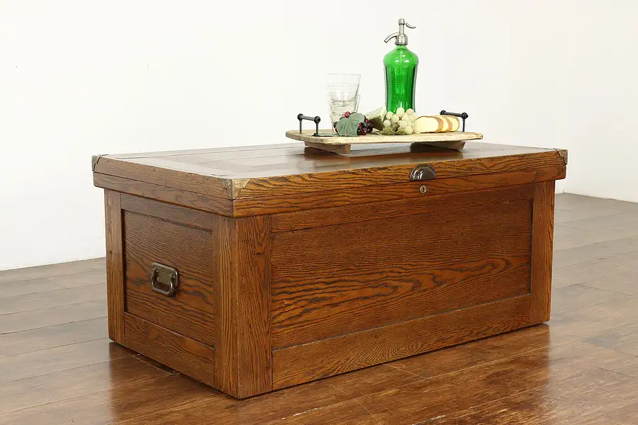 Main image of Farmhouse Antique Oak Trunk or Blanket Chest, Coffee Table