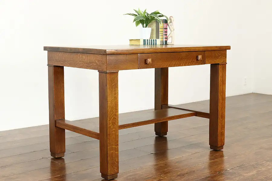 Main image of Arts & Crafts Mission Oak Antique Library Table or Office Desk