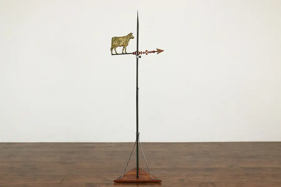 Main image of Farmhouse Salvage Antique Cow Weathervane & Stand