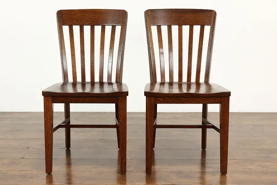 Main image of Pair of Antique Quarter Sawn Oak Office, Desk or Dining Side Chairs