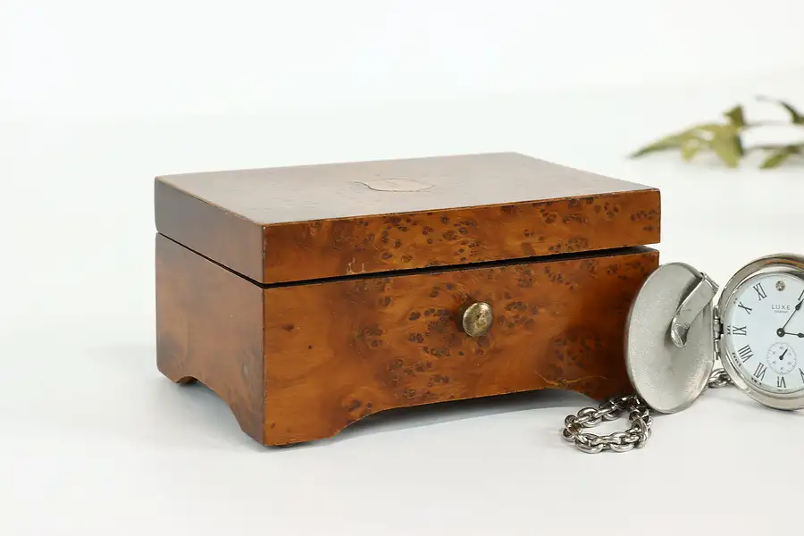 Main image of Cedar Burl Antique Shield Motif Small Jewelry or Trinket Box