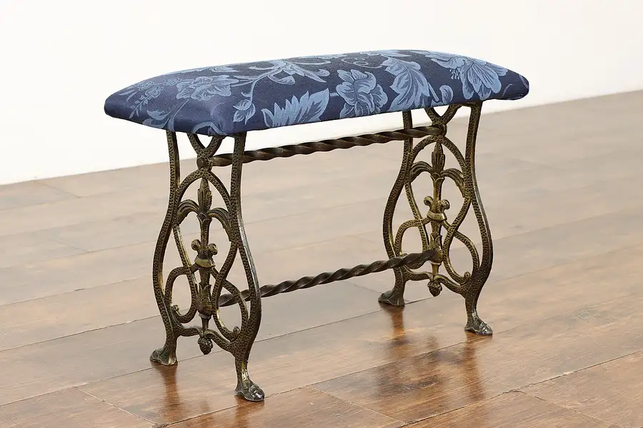 Main image of Victorian Cast Iron Antique Ornate Hall Bench, New Upholstery, Rasi