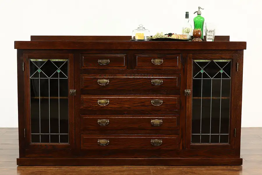 Main image of Arts & Crafts Mission Oak Antique Oak Craftsman Sideboard Server Back Bar