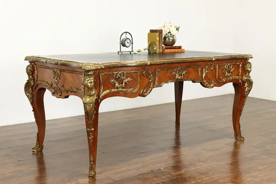 Main image of French Louis XV Antique Bureau Plat Library Office Desk, Sculpture Mounts