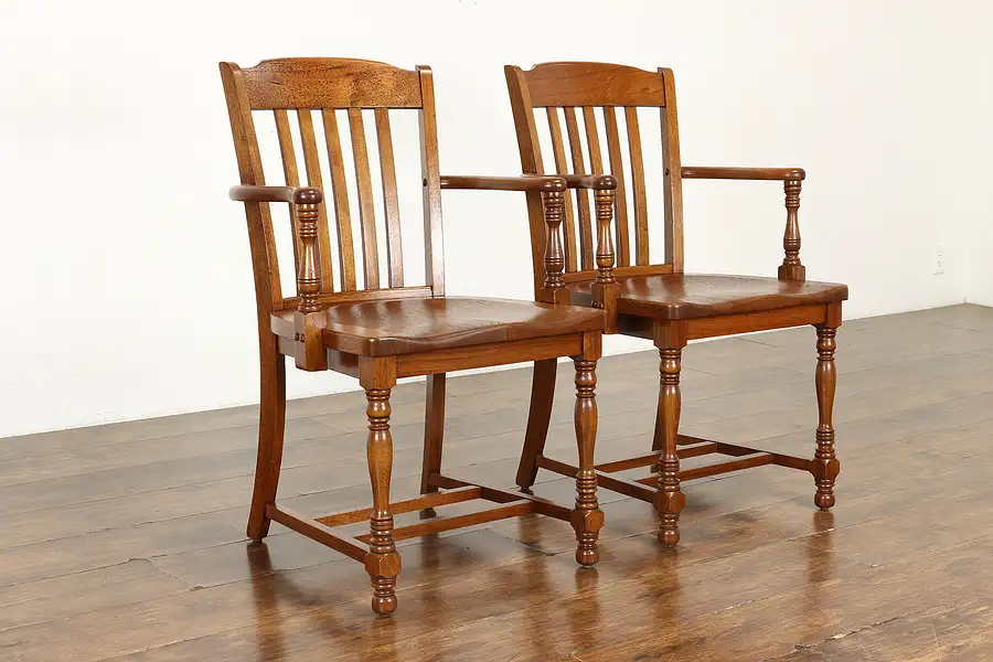 Main image of Pair of Antique Walnut Office, Banker or Desk Chairs, Signed Murphy